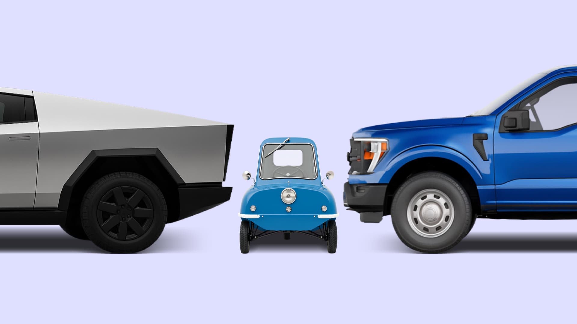 Smallest Car vs the Giants: Peel P50 vs Cybertruck, F-150, Land Cruiser, Palisade & Wrangler